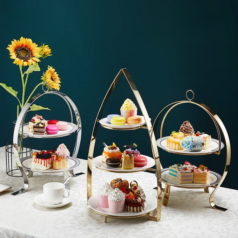 甜點架 北歐水果盤 下午茶擺盤 下午茶架 蛋糕盤甜點架子 不銹鋼鍍金色下午茶點心架三層果盤蛋糕茶歇高檔歐式甜品展示架子