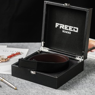 【FREED】經典黑色方扣商務休閒頭層牛皮自動皮帶 生日禮物 男友禮物 客製化刻字