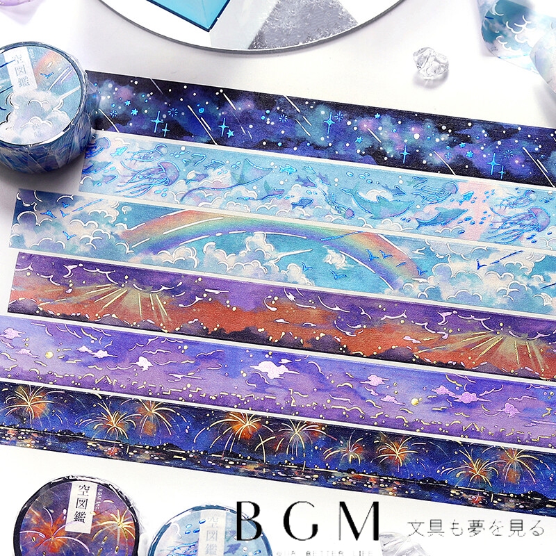 【莫莫日貨】2024 7月新品 日本進口 BGM 空圖鑑系列 W燙金 金箔和紙膠帶 紙膠帶 (全6款)