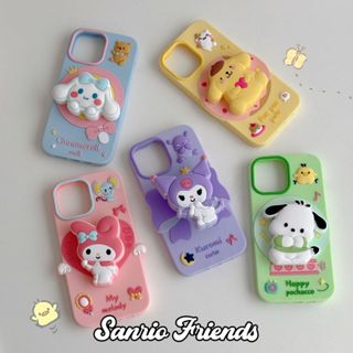 日韓卡通ins可愛立體甜甜圈佈丁狗伸縮支架iPhone16 15 Promax手機殼14 Pro高階感11蘋果13 12