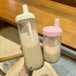 高顏值簡約大容量隨行吸管玻璃杯學生用便攜ins風網紅水杯果汁奶茶杯 送吸管刷