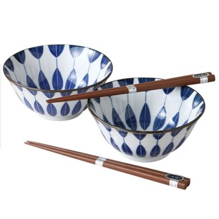 【禾康選品】日本美濃燒 丼飯碗/蓋飯碗及筷子 2入禮盒 日本製造 可用於微波爐及洗碗機