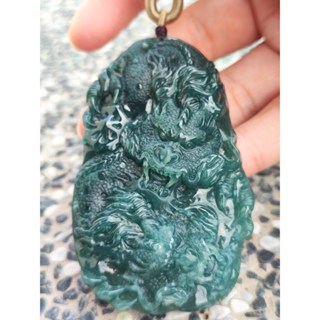 翡翠精品收藏-老藍水雙龍大龍牌（大師工藝雙證）獨家專屬訂製盒，整塊帝王綠底色，雙面雕工!!
