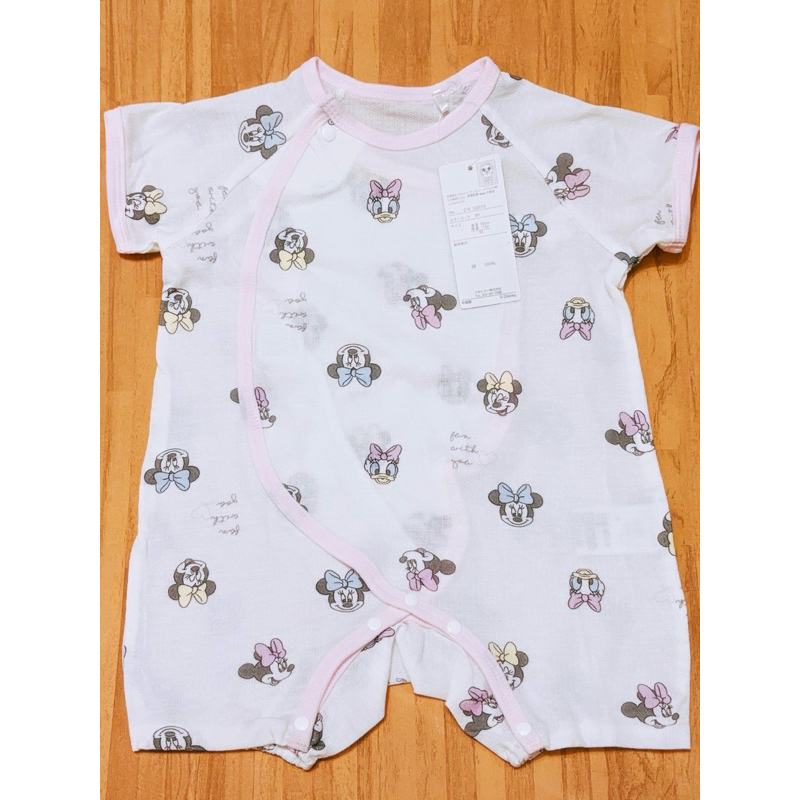 👶現貨👶全新商品 夏裝迪士尼米妮短袖連身衣 迪士尼米妮包屁衣 滿版米妮紗布衣 短袖爬服 米妮連身衣