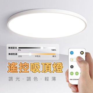 💥安裝簡易 無差評優品💥24W遙控吸頂燈 超薄吸頂燈 LED吸頂燈 調光吸頂燈 防水防蟲防塵臥室燈 浴室燈 廁所燈