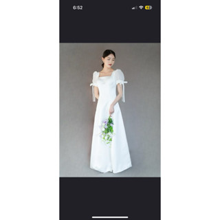 (二手)韓國蝴蝶結公主袖A字婚紗/輕婚紗/家宴輕禮服