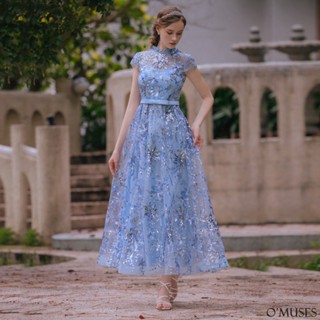 【OMUSES】手工亮片刺繡藍色長禮服19-2406