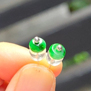 嗨，寶貝銀飾珠寶* 翡翠飾品☆925純銀 天然緬甸玉 保A貨 冰糯種 辣綠 嬌青翡翠 純銀耳環 耳針☆ 一對售1