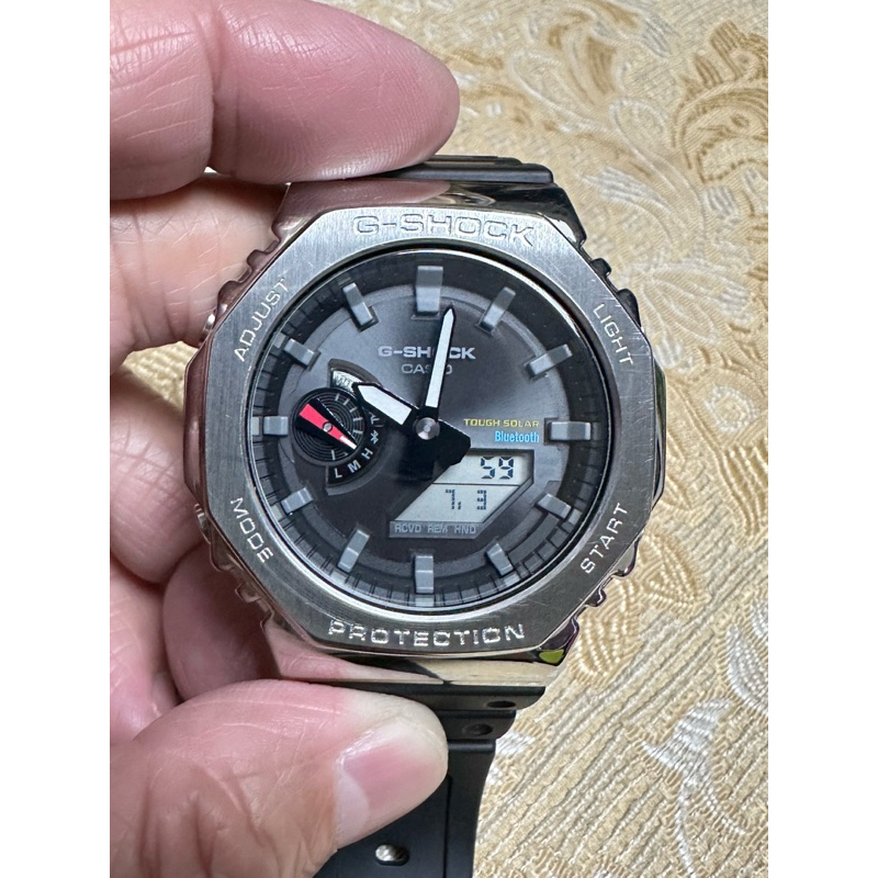 G-SHOCK 卡西歐 GA-B2100  二手品 盒單齊全（加裝不鏽鋼錶殼）不寄送 確定能現場驗收者，再行決定下標喔！