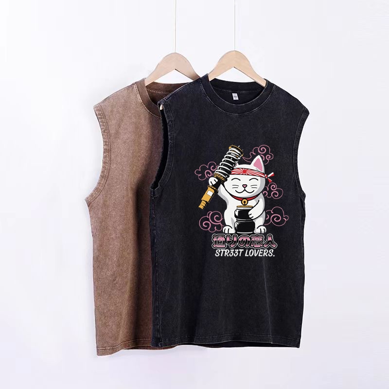 發財貓 招財貓 韓國 純棉 百搭 基本款 寬肩 素面 棉背心 上衣 內搭 單穿 背心