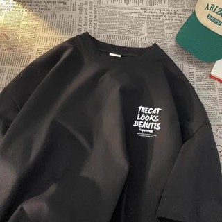 【臺灣出貨】短袖t恤男純棉t恤厚磅短t寬鬆透氣短袖上衣落肩圓領短t字母印花美式上衣oversize t恤休閒百搭男生衣服