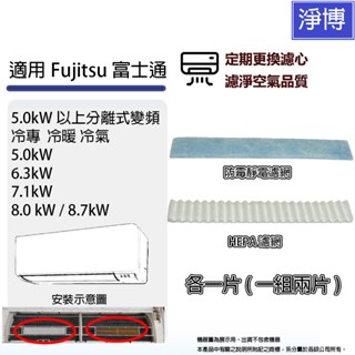 適用Fujitsu富士通5.0kw以上分離式變頻 冷專 冷暖 空調 / 冷氣PM2.5 HEPA + 防黴靜電過濾網濾芯