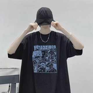 【大尺碼】M-8xl大碼男裝短袖T恤 圓領t恤 動漫線條印花短袖 情侶款 ins潮牌 寬鬆上衣 oversize短袖上衣