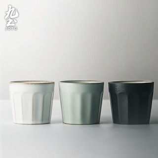 九土粗陶泥手工雕刻家用喝水杯咖啡馬克杯陶瓷茶水杯家用情侶對杯涼水杯個性意式複古咖啡杯潤脂白炭雅黑奶茶杯CUPR0469