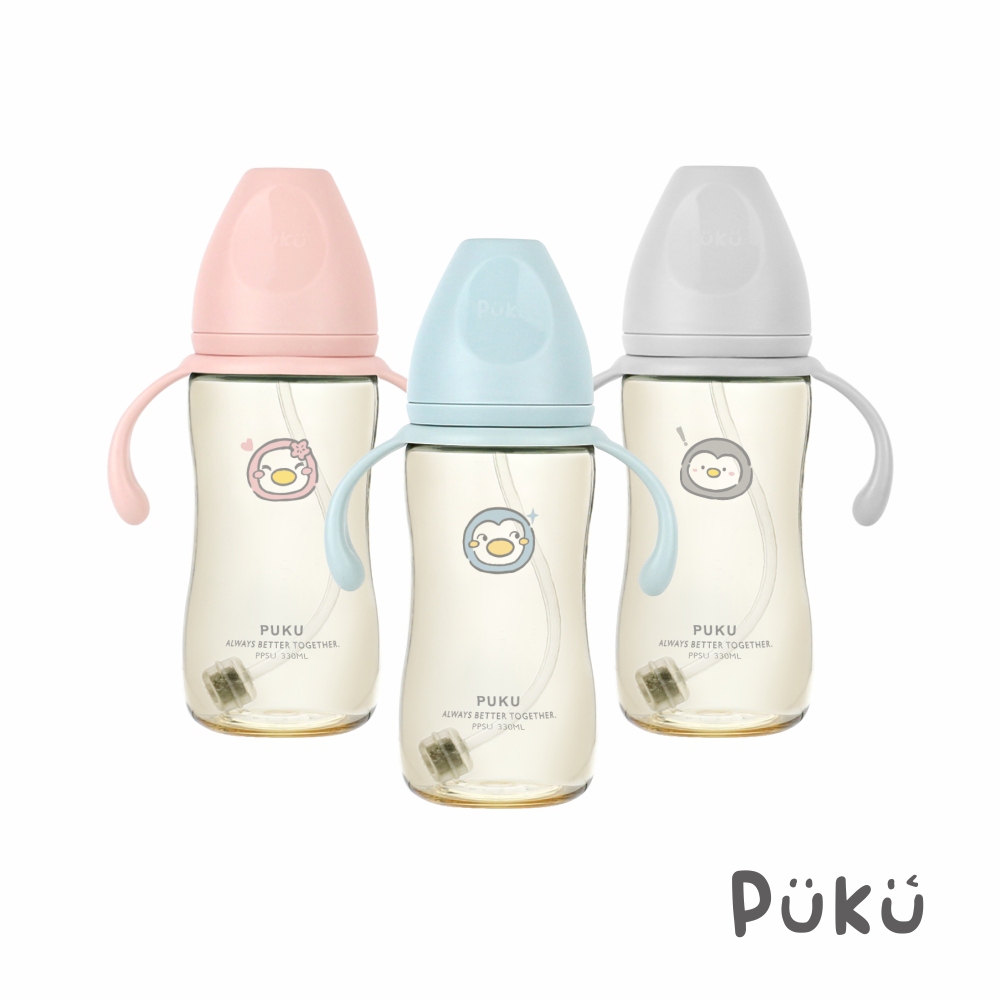 PUKU藍色企鵝 飽飽歐蕾PPSU寬口練習奶瓶330ml(三色)