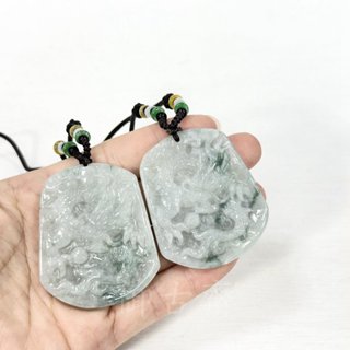 【御古齋】精選天然 緬甸玉 A貨翡翠 冰沁 飄花綠 祥龍戲珠 祥龍獻瑞 玉牌 龍牌 綁繩項鍊 招財辟邪 保平安 0823
