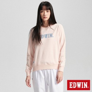 EDWIN 女款 再生系列 CORE 刺仔繡拼布LOGO厚長袖T恤(淡粉紅)