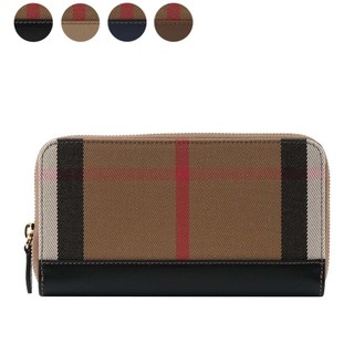 BURBERRY 格紋拼皮革ㄇ型拉鍊長夾(任選) 80845