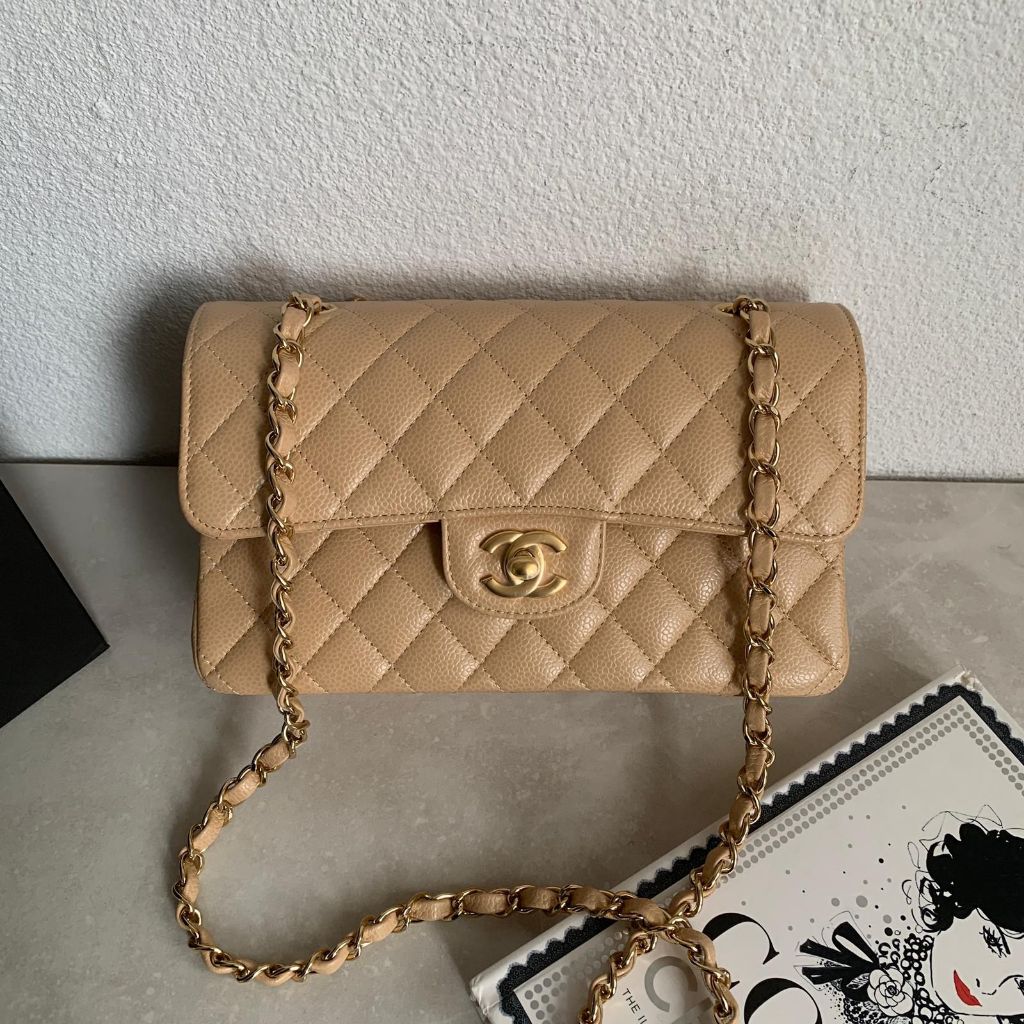 Chanel CF 20 奶茶色荔枝金釦