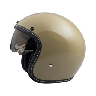 【THH】贈抗UV鏡片 安全帽 T-383A+ 卡其 亮面 內建墨鏡 復古帽 半罩帽 3/4 383｜耀瑪騎士
