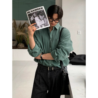 【 Gshop.】水洗做舊長袖襯衫男秋季寬鬆休閒襯衣韓版復古翻領外套