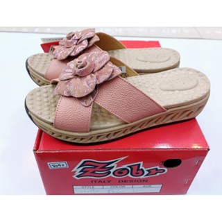 『康美佳鞋城』路豹zobr 新款真皮花花氣墊平底拖鞋H2392粉金 低於五折價1280