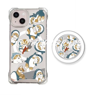 鯊魚頭套貓咪iPhone11 12 13 14 15 16Pro max手機殼 米奇米妮magsafe磁吸支架lulu豬