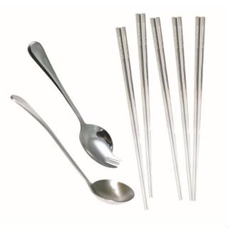 【LINOX】不鏽鋼餐具組 (不鏽鋼筷5入)*1包+萬用湯匙*1支+和風拉麵匙*1支 易清潔餐具 不怕熱食 安心使用