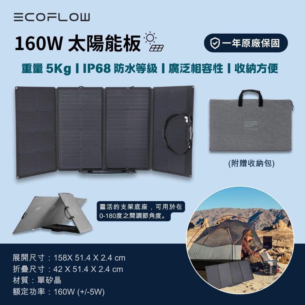 【台灣總代理】EcoFlow 160W 太陽能板/門市保固/露營/車宿/節能/省電/野營/戶外用品