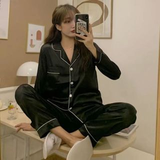 YC家🎀熱銷爆款 女生睡衣 女 長袖 長褲 學生 冰絲睡衣 寬鬆 大碼睡衣 女士睡衣 親膚 薄款 高階感 家居服 套裝❤