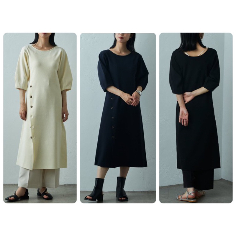 （多款 選3件1111元）日本COLONY 2139 澎袖 針織 洋裝 連身裙 側面鈕扣 開衩  ¥6490