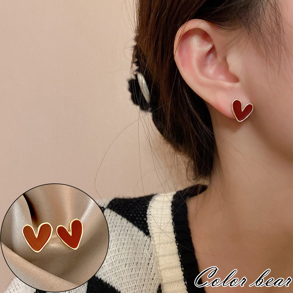 【卡樂熊】S925銀韓系紅心造型耳環飾品