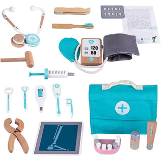 醫生箱 | 兒童木製醫生玩具 |醫生醫療玩具套裝聽診器 |耳鏡和醫生設備，兒童劇場模擬醫生玩具，適合 3 至 6 歲兒童