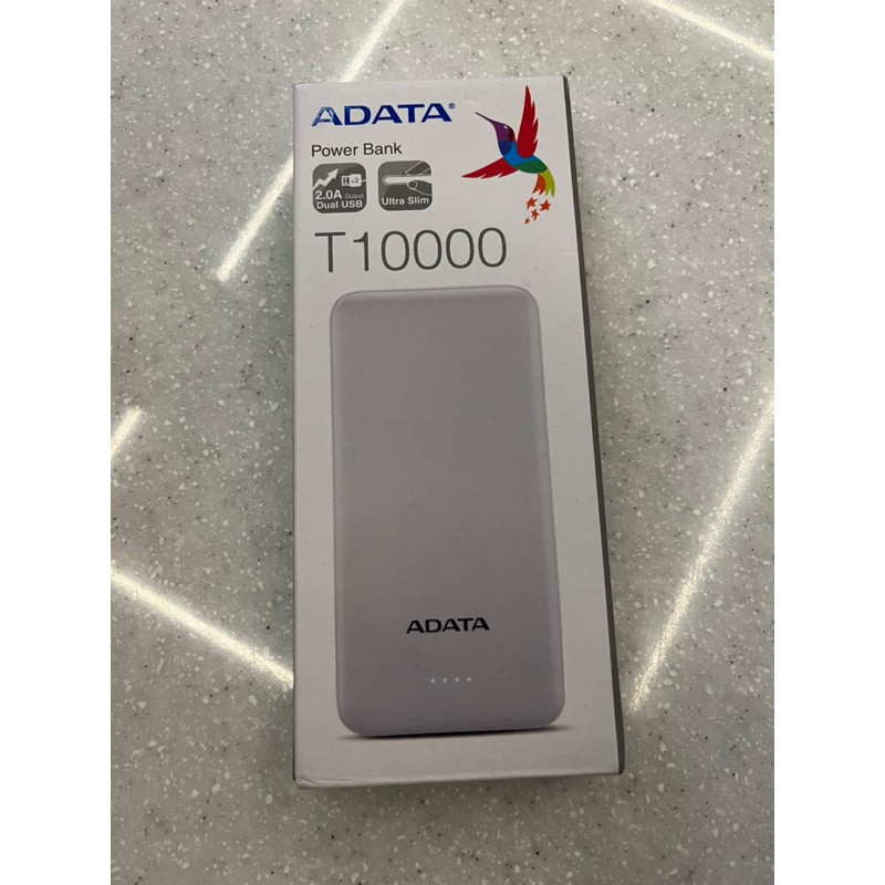 ADATA 威剛 T10000 10000mAh 2孔輸出 輕薄型 行動電源(LED電量指示燈)白色