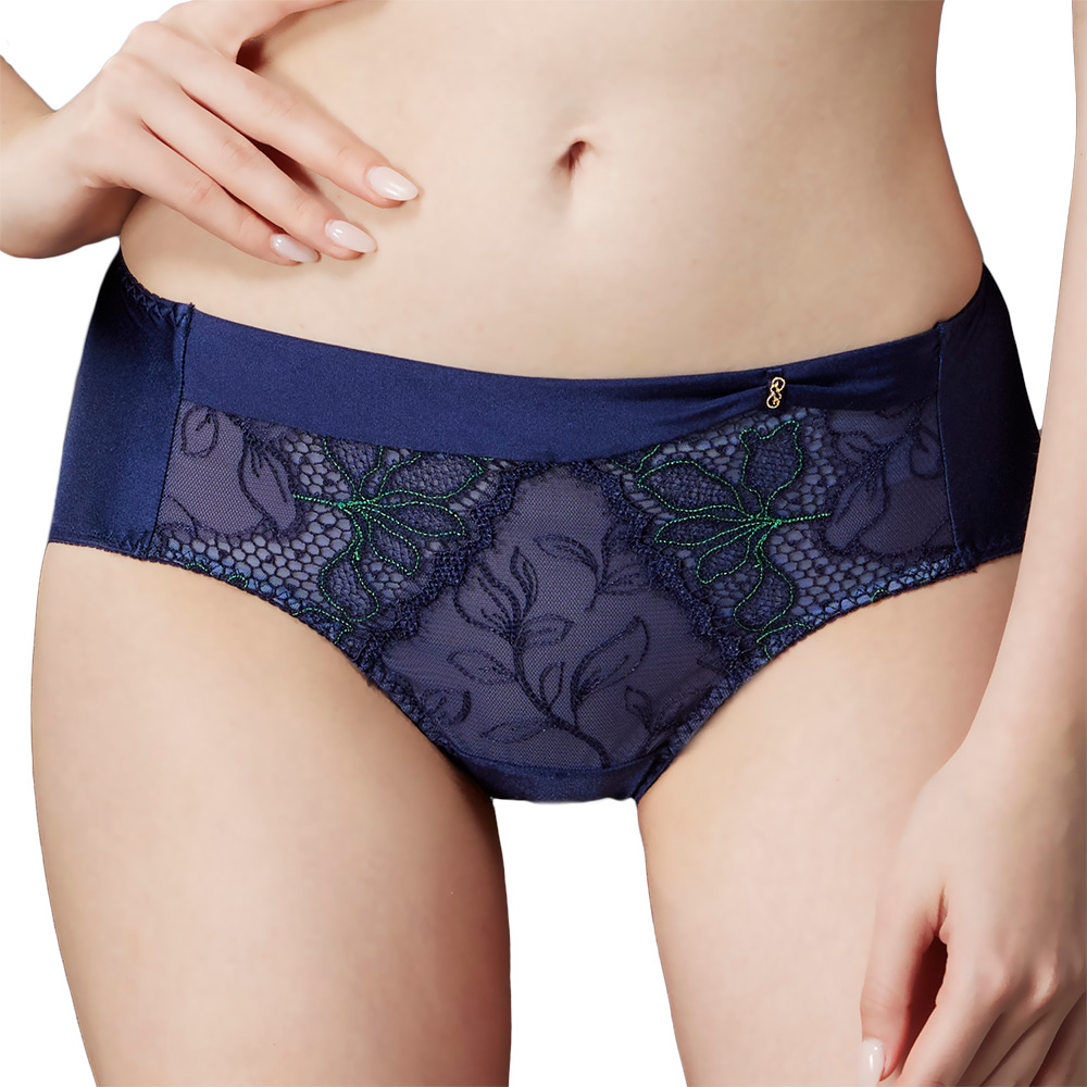 SWEAR 思薇爾 星燦女爵系列 M-XXL 蕾絲 中腰 三角 女內褲 (普魯士藍)
