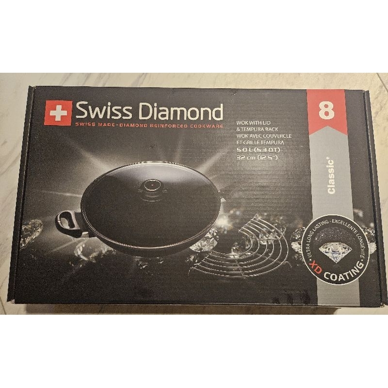 瑞士原裝 Swiss Diamond XD瑞仕鑽石鍋 中華炒鍋32cm(含蓋) 全新