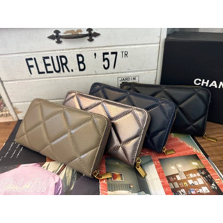現貨【🇰🇷 Tanned】【保固】🔥|韓國 羊皮大菱格經典拉鍊長夾👝真皮系列 羊皮皮革 長夾 錢包 卡片包 卡夾 手機包