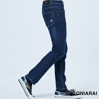 BLUE WAY 鬼洗 ONIARAI - 男款 冰氧鋅玉彈性中低腰丹寧修身直筒褲(深藍)