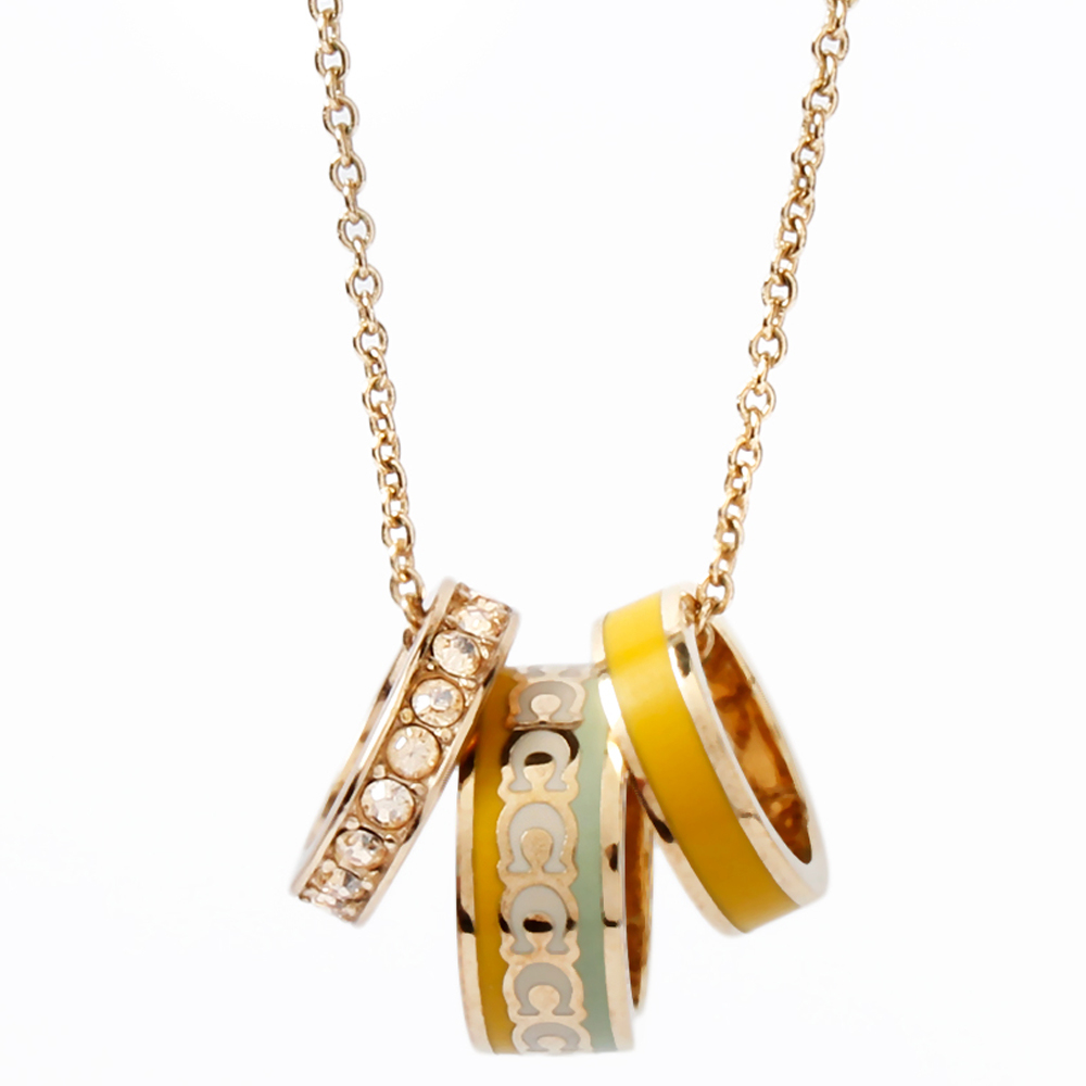 COACH經典C字LOGO三環造型搪瓷水晶鑲鑽項鍊(黃/金色)194840-1
