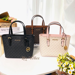 Lily Willee🇺🇸 MICHAEL KORS 滿版LOGO防刮皮革手提斜背二用托特包/MK托特包