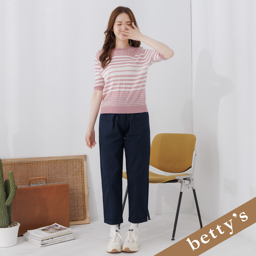 betty’s貝蒂思(25)腰鬆緊反摺直筒長褲(深藍色)