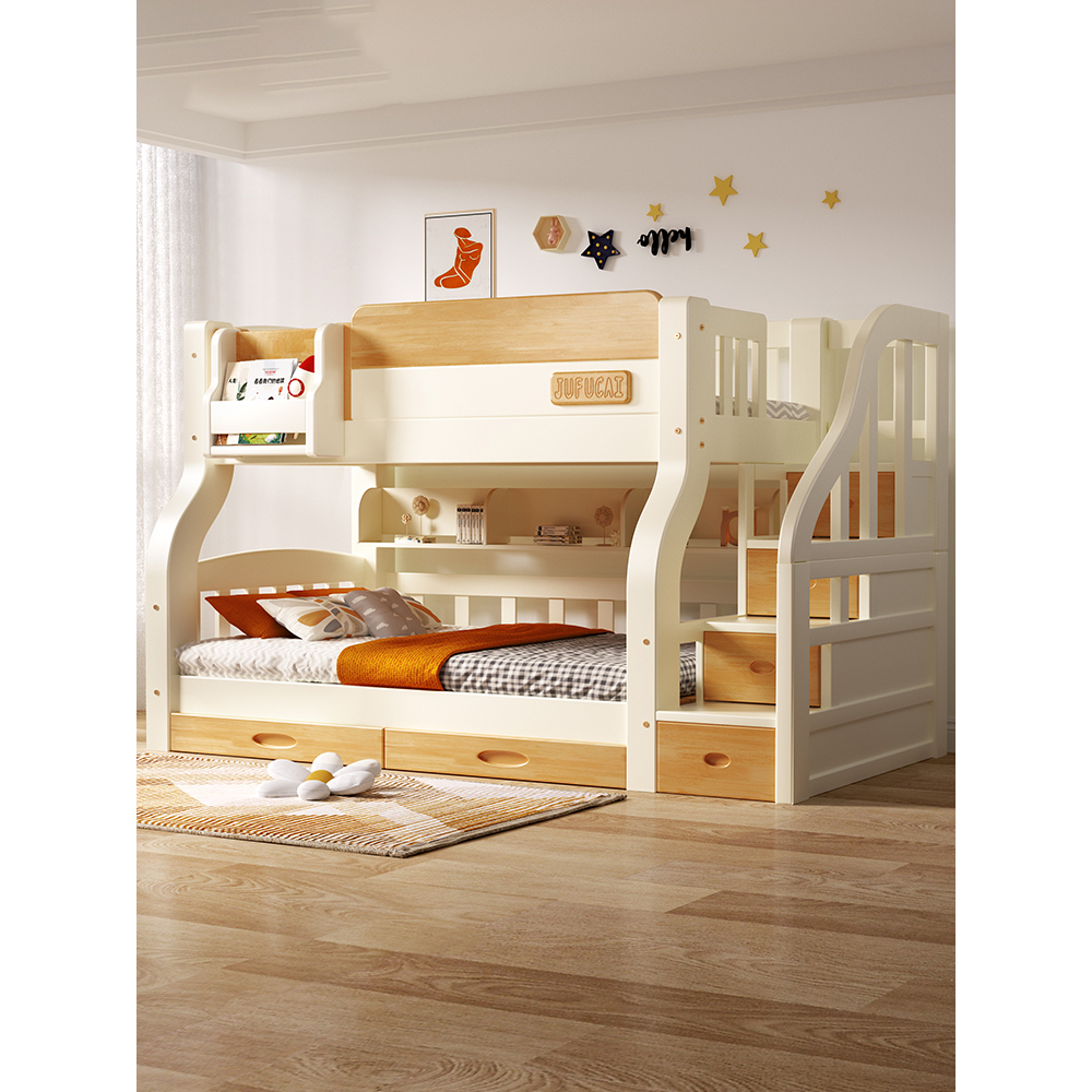 全實木 兒童床 不同寬 橡膠木 松木 原木色 白色 小戶型 雙人 上下床鋪 雙層床 成人親子 滑滑梯 高低子母床