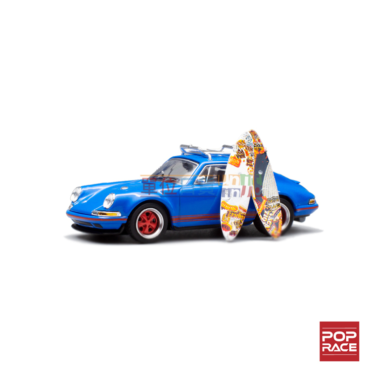 『 單位日貨 』現貨 Pop Race 1/64 SINGER 964 WAKEBOARD 含 車頂架 2個衝浪板 藍