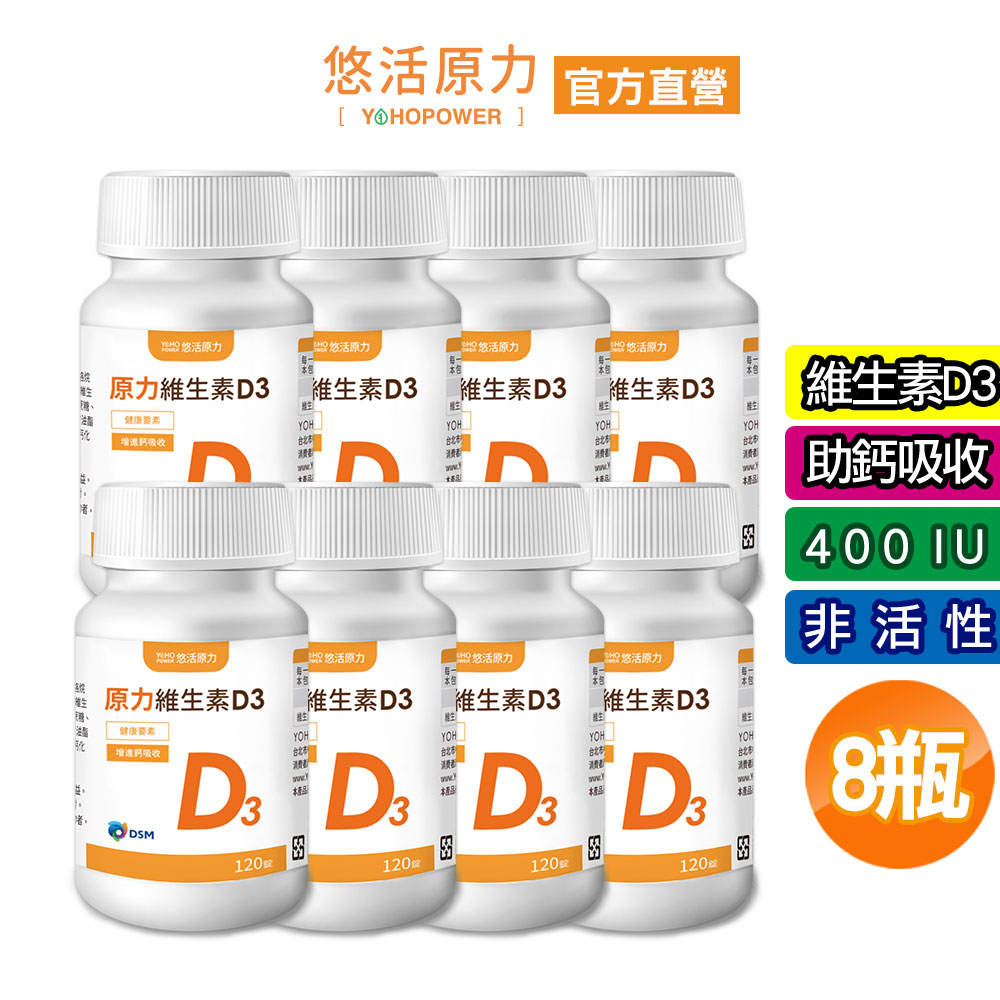 【悠活原力】陽光維生素 原力維生素D3團購8瓶組 (120粒/瓶*8) 非活性 維生素D 維他命D 400IU