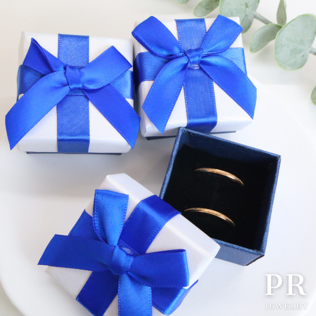 現貨．藍色絲帶手打蝴蝶結對戒盒 首飾盒 戒指盒 飾品戒指盒 PR飾品