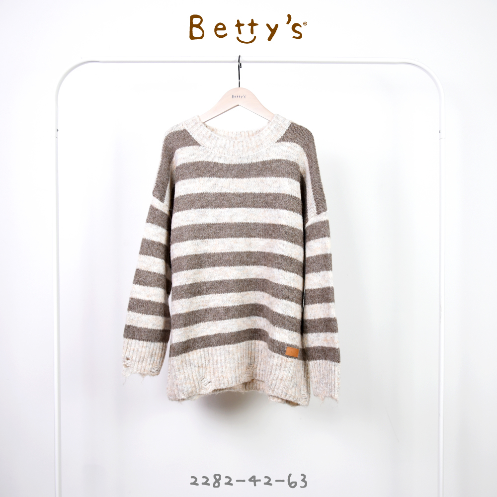 betty’s貝蒂思(25)仿破造型橫條紋毛海毛衣(卡其)