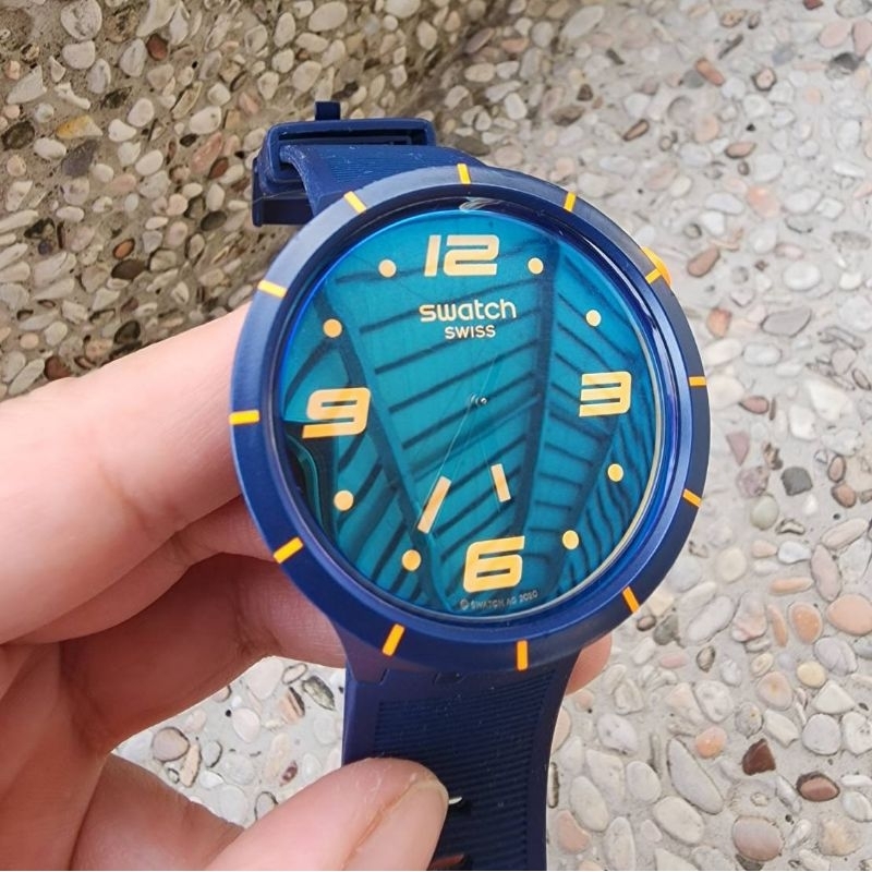 二手錶⌚️Swatch BIG BOLD深藍撞橘色SO27N110瑞士錶FUTURISTIC BLUE-47mm