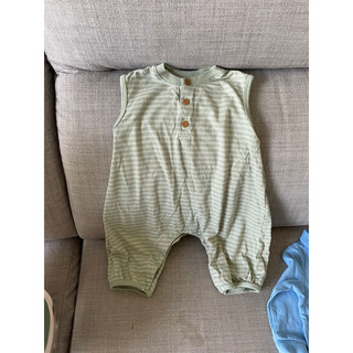 Uniqlo 粉綠色條紋無袖連身長褲 童裝 男女寶皆可 (70cm/9kg)