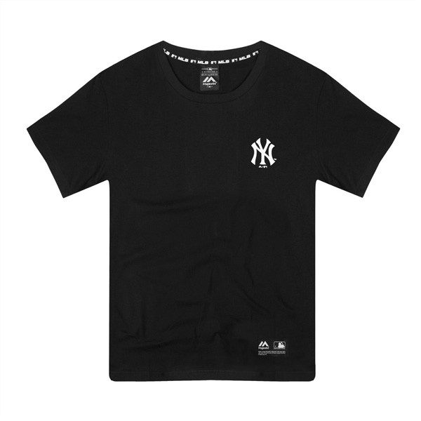 【Majestic】MLB NY 紐約 洋基 短T 背後草寫Logo 經典黑 情侶款 潮流【ANGEL NEW ERA】