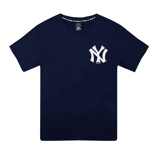 【Majestic】MLB NY 紐約 洋基 短T 復古Logo 藏青色 潮流 休閒 穿搭【ANGEL NEW ERA】